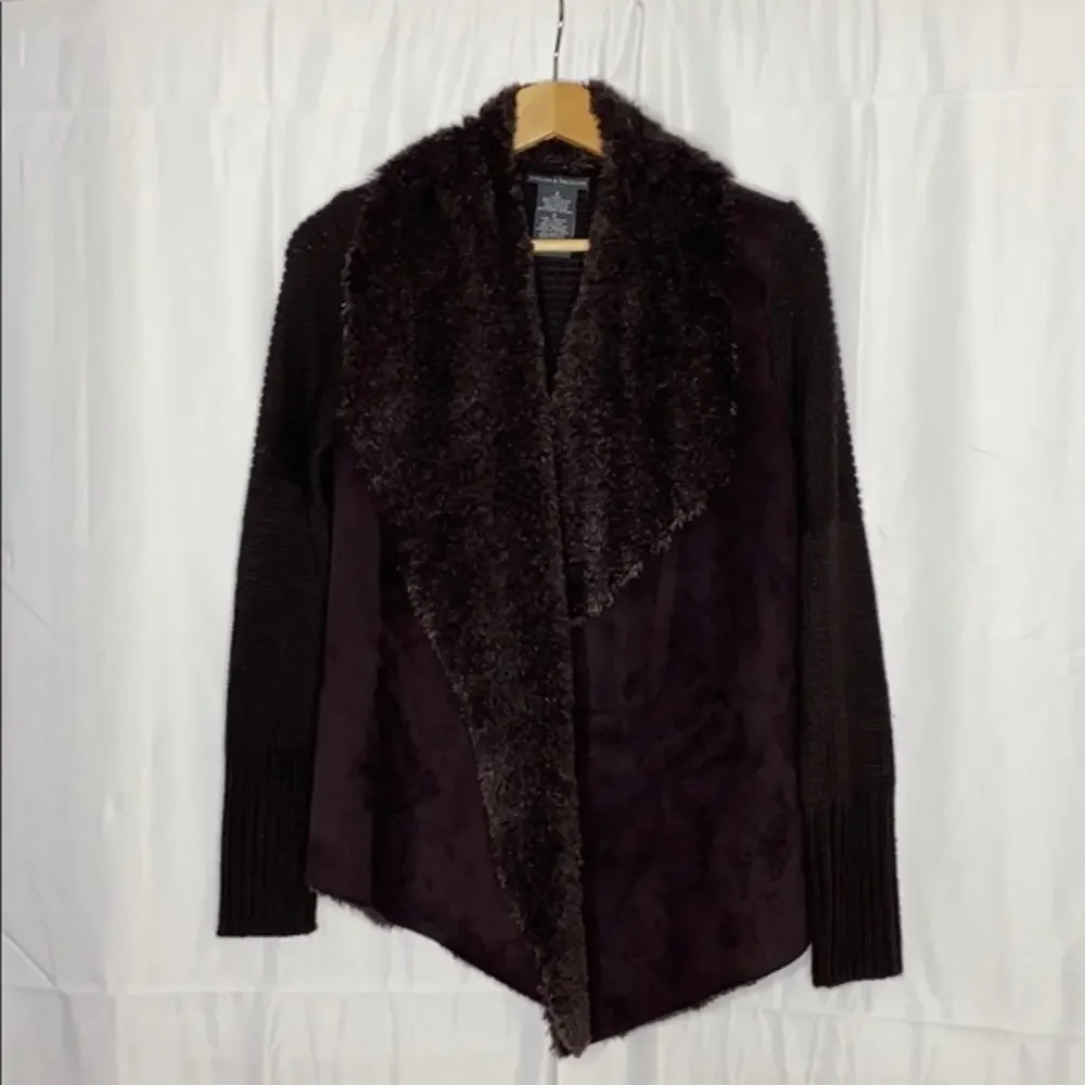 Chelsea & Theodore Faux Fur Waterfall Cardigan Sweater – Brown – Women’s Small